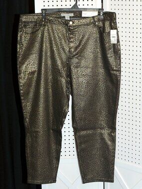 Plus Size 26W Petite (Short) Cato Metallic Shine Leopard Skinny Jeans NWT